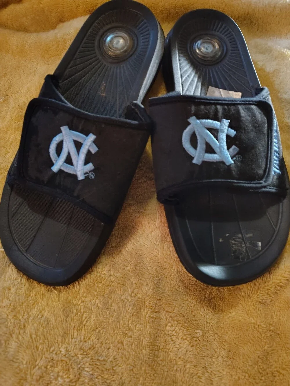 Black Slide Sandals with Light Blue NC Logo
